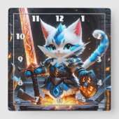 Kat Ridder in pantser Met een vlammend zwaard Vierkante Klok (Voorkant)