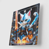 Kat Ridder in pantser Met een vlammend zwaard Vierkante Klok (Hoek)