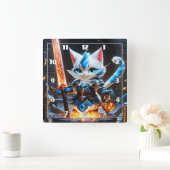 Kat Ridder in pantser Met een vlammend zwaard Vierkante Klok (Huis)