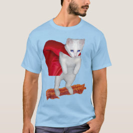 Kat Riding Bacon met superheld Kaap T-shirt