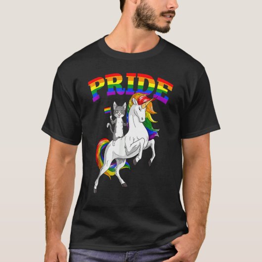 Kat Riding Eenhoorn Gay Pride Rainbow LGBTQ T-shirt (Voorkant)