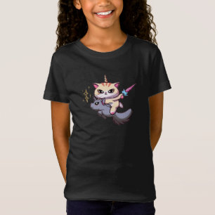 Kat Riding Eenhoorn Met Holding Magic Wand T-shirt
