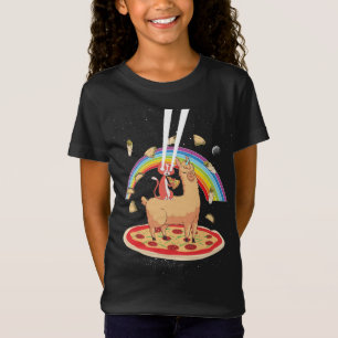 Kat Riding Llama Unicorn Laser Eyes Pizza Buitensp T-shirt