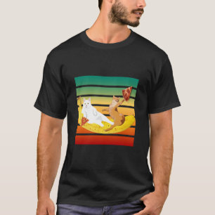 Kat rijden banaan en houden pizza retro t-shirt