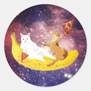 Kat rijden banaan in melkweg ronde sticker