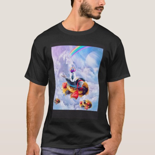 Kat rijden dolfijn op wolken en wafels t-shirt (Voorkant)