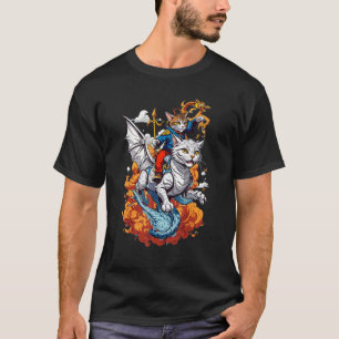 Kat rijden een draak kat in de strijd Graphic T-shirt