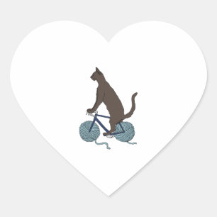 Kat rijden fiets met garen bal wielen hart sticker