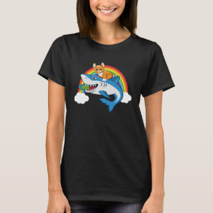 Kat Rijden Haai Eten augurk Met Regenboog Voor CA T-shirt