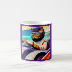 Kat rijden in een raceauto koffiemok