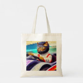 Kat rijden in een raceauto tote bag (Achterkant)