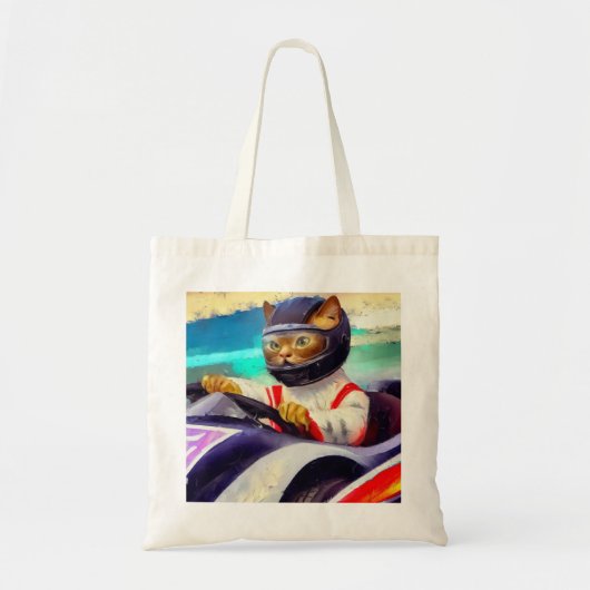 Kat rijden in een raceauto tote bag (Voorkant)