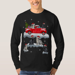 Kat Rijden Kerstboom Rode Vrachtwagen Kat Kerstmis T-shirt