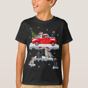 Kat Rijden Kerstboom Rode Vrachtwagen Kat Kerstmis T-shirt