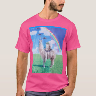 Kat Rijden Llama Eenhoorn Regenboog Ufo T-shirt