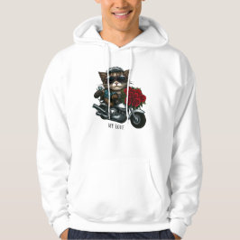 Kat rijden motorfiets rode rozen bloemen mijn lief hoodie
