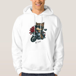 Kat rijden motorfiets rode rozen bloemen mijn lief hoodie