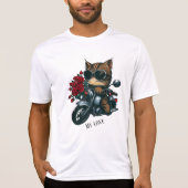 Kat rijden motorfiets rode rozen bloemen mijn lief t-shirt (Voorkant)