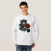 Kat rijden motorfiets rode rozen bloemen mijn lief t-shirt (Voorkant volledig)
