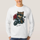 Kat rijden motorfiets rode rozen bloemen mijn lief t-shirt (Voorkant)