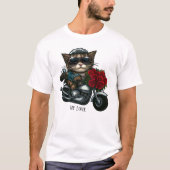 Kat rijden motorfiets rode rozen bloemen mijn lief t-shirt (Voorkant)