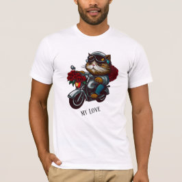 Kat rijden motorfiets rode rozen bloemen mijn lief t-shirt