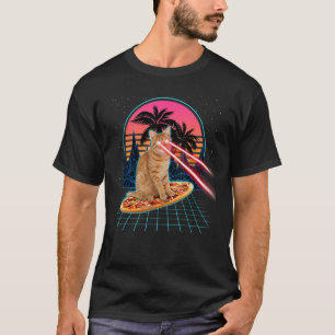 Kat Rijden Pizza Laser Ogen 80s Kat In Ruimte Katt T-shirt