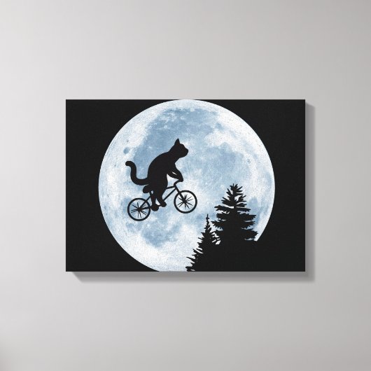 Kat rijdt fietsen op de achtergrond van de maan. canvas afdruk (Voorkant)