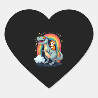 Kat rijdt op dinosaurus T-Rex kitten regenboog Din Hart Sticker