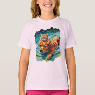 Kat rijdt op een vriendelijke hond in het water! t-shirt