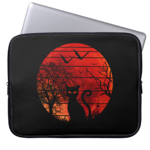 KAT RODE MAAN NACHT ZWARTE KATTEN LIEFHEBBER LAPTOP SLEEVE