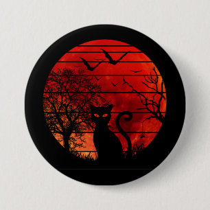 KAT RODE MAAN NACHT ZWARTE KATTEN LIEFHEBBER RONDE BUTTON 7,6 CM