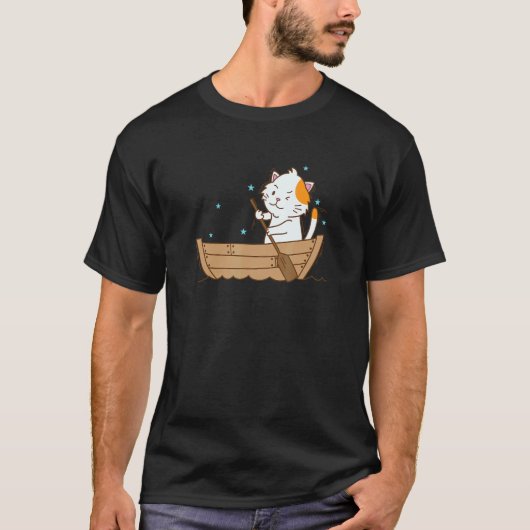 Kat roeit op de Boot Sport Hobby T-shirt (Voorkant)