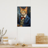 kat roken Tabakspijp kunst print, kat schilderen Poster (Keuken)