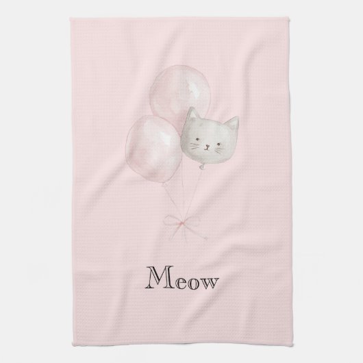 Kat Roze Ballonnen   Theedoek (Verticaal)