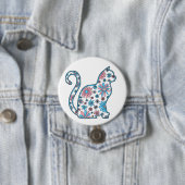 Kat roze blauwe witte bloemen transgender pride ronde button 7,6 cm (In situ)