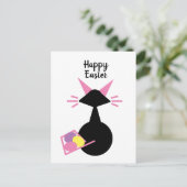 Kat Roze Kat Retro Whimsical Grahi Happy Pasen Feestdagenkaart (Staand voorkant)