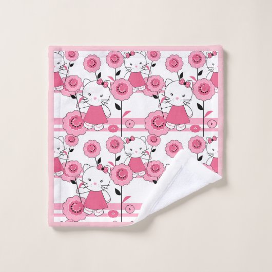 Kat roze kinder kattenpoot wit bad handdoek (Wasdoekje)