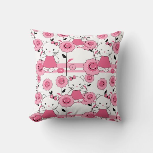 Kat roze kinder kattenpoot wit kussen (Voorkant)