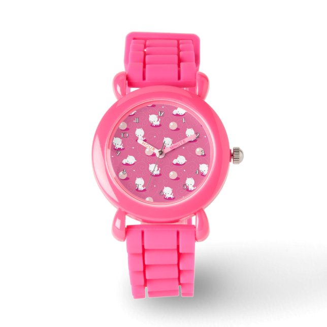  Kat Roze Kittens Patroon Polt Watch Horloge (Voorkant)