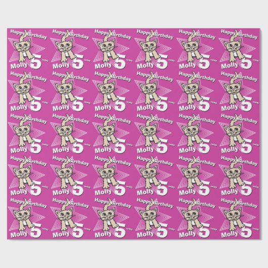 Kat roze voeg je leeftijdsnaam 5-jarige verjaardag cadeaupapier (Vlak)