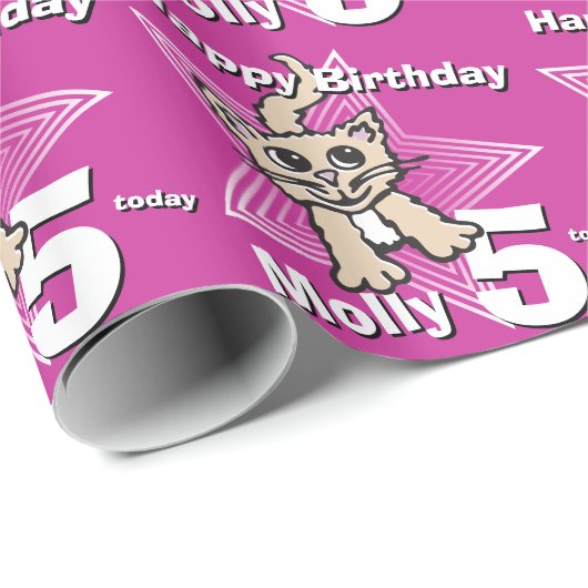 Kat roze voeg je leeftijdsnaam 5-jarige verjaardag cadeaupapier (Rol Hoek)