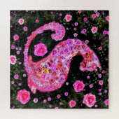 Kat Rozen Jigzaag Puzzle - Schilderen - Roze Legpuzzel (Horizontaal)