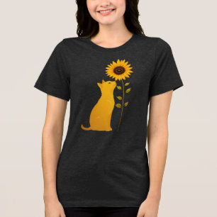 Kat ruikt zonnebloem minimalistische kunst Tri-Blend shirt