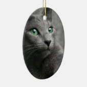 Kat Russisch Blauw Kijk Oogkleurig Pet Keramisch Ornament (Rechts)