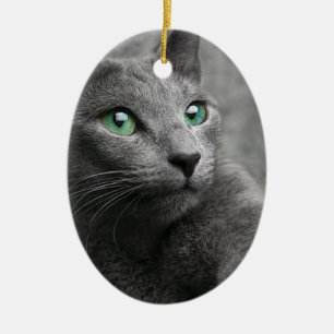 Kat Russisch Blauw Kijk Oogkleurig Pet Keramisch Ornament