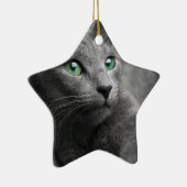 Kat Russisch Blauw Kijk Oogkleurig Pet Keramisch Ornament (Rechts)