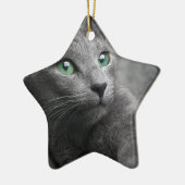 Kat Russisch Blauw Kijk Oogkleurig Pet Keramisch Ornament (Links)