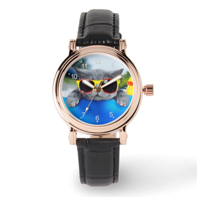 Kat rust in de pool op de luchtmatras horloge (Voorkant)