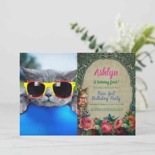 Kat rust in de pool op de luchtmatras kaart (Staand voorkant)